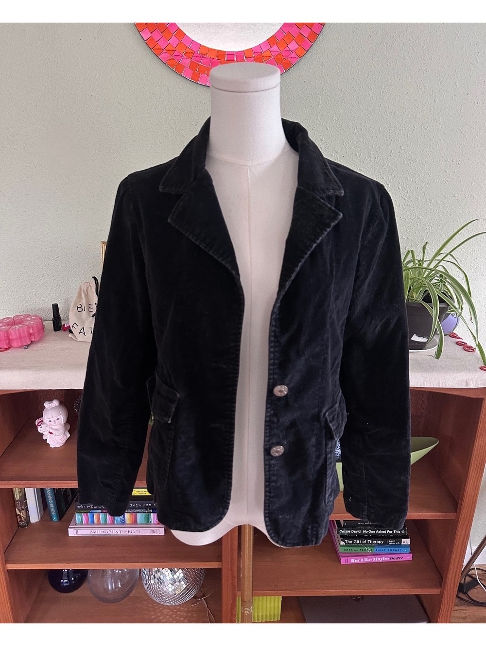 Y2K OuterEdge Women's Black Corduroy Blazer Jacket (L)